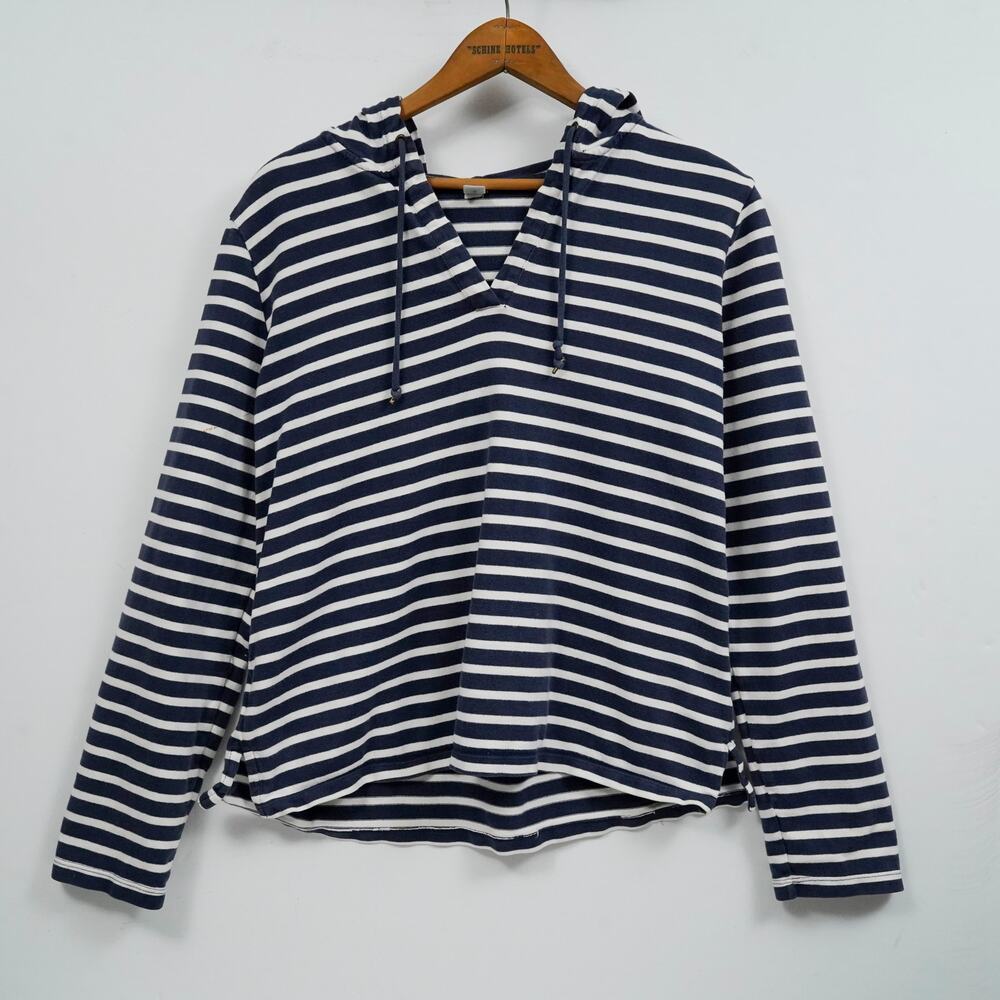 Gap Body Striped Hoodie Sweatshirt Women’s Size Large Blue White Long Sleeve